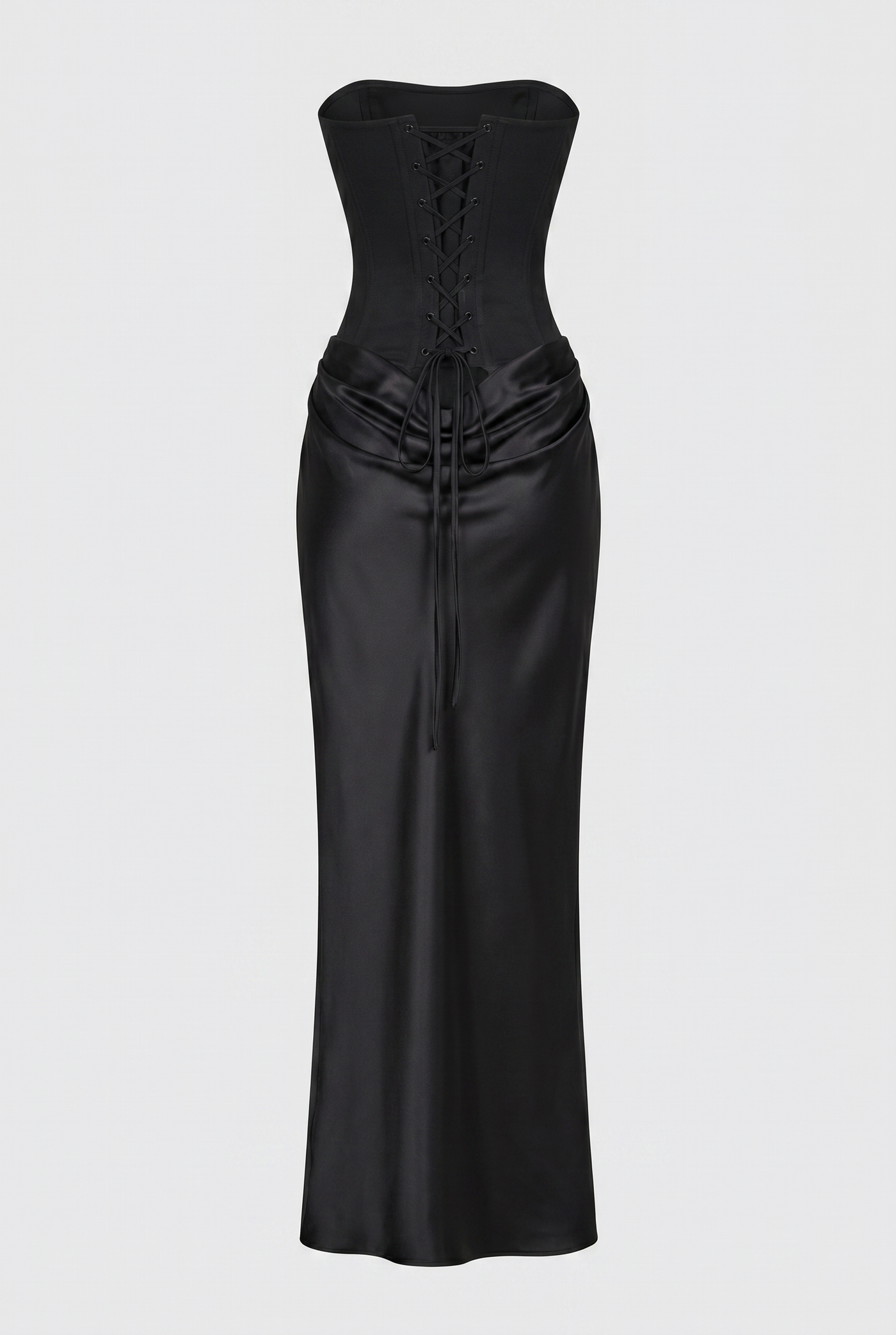 Nola Corset Ruched Maxi Dress - Black