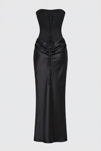 Nola Corset Ruched Maxi Dress - Black