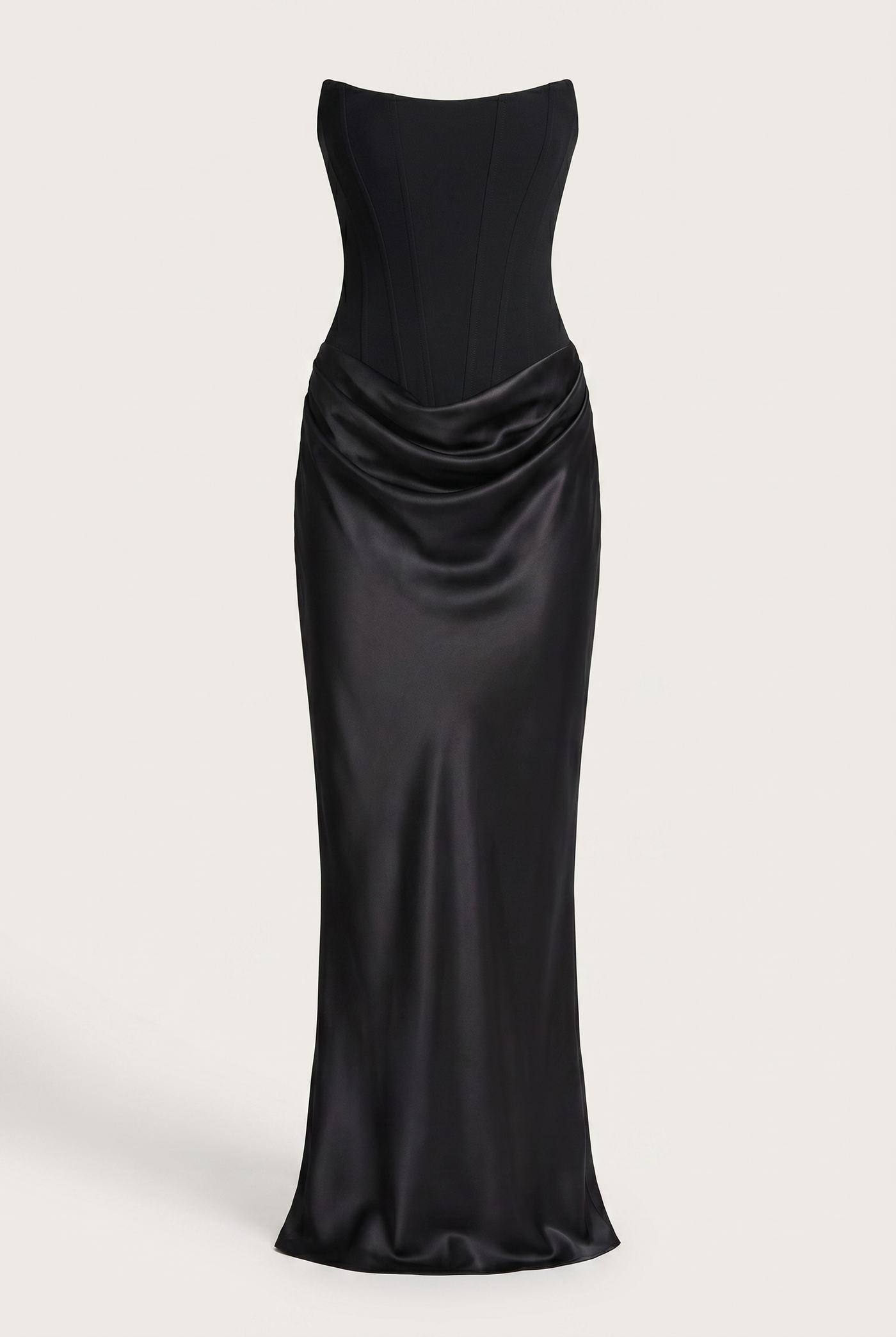 Nola Corset Ruched Maxi Dress - Black