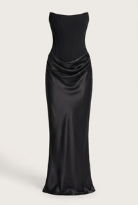 Nola Corset Ruched Maxi Dress - Black