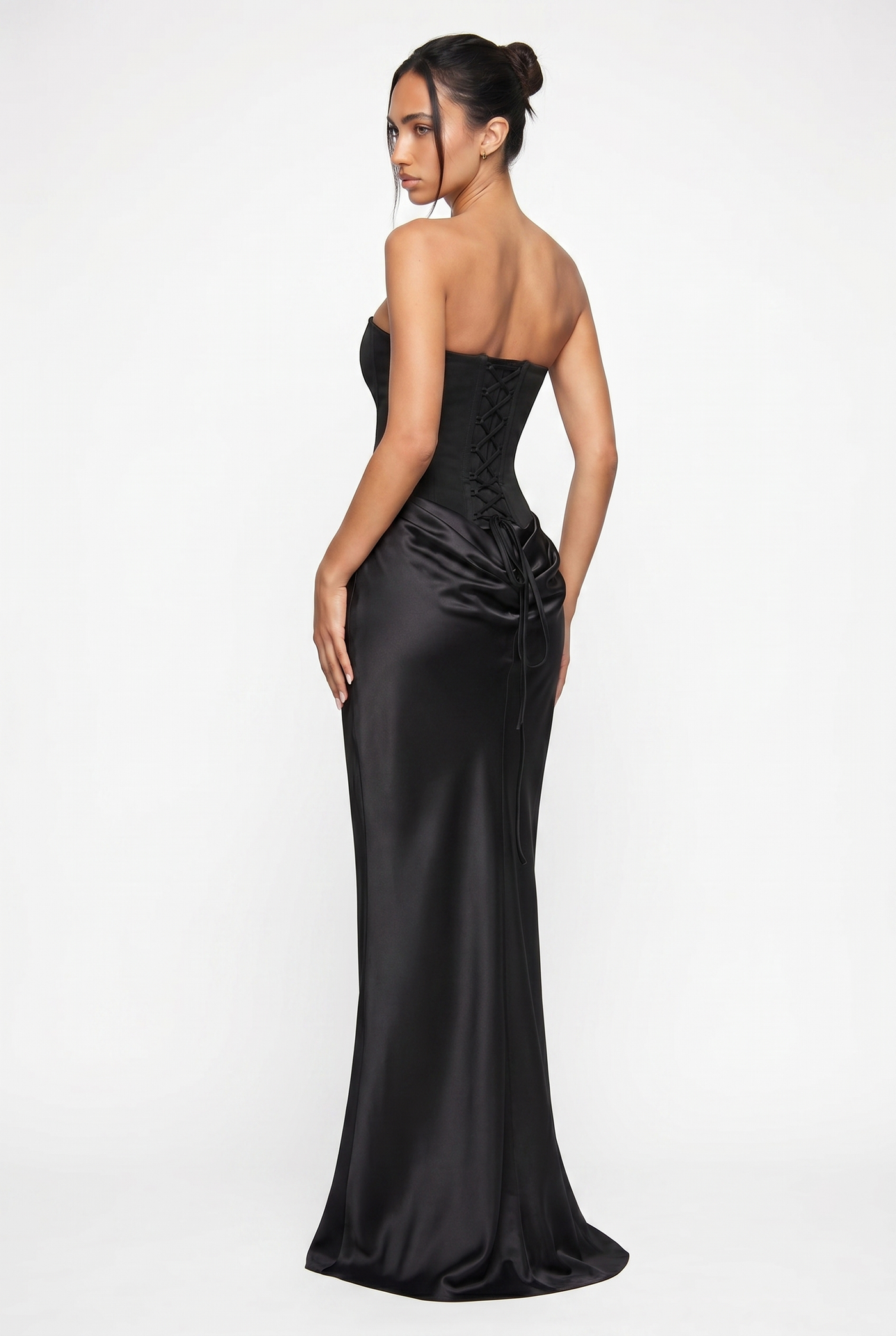 Nola Corset Ruched Maxi Dress - Black