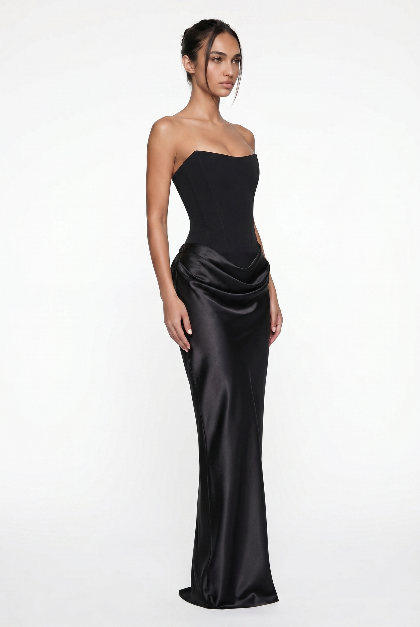 Nola Corset Ruched Maxi Dress - Black