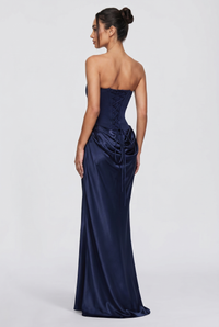 Nola Corset Ruched Maxi Dress - Navy Blue