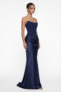 Nola Corset Ruched Maxi Dress - Navy Blue