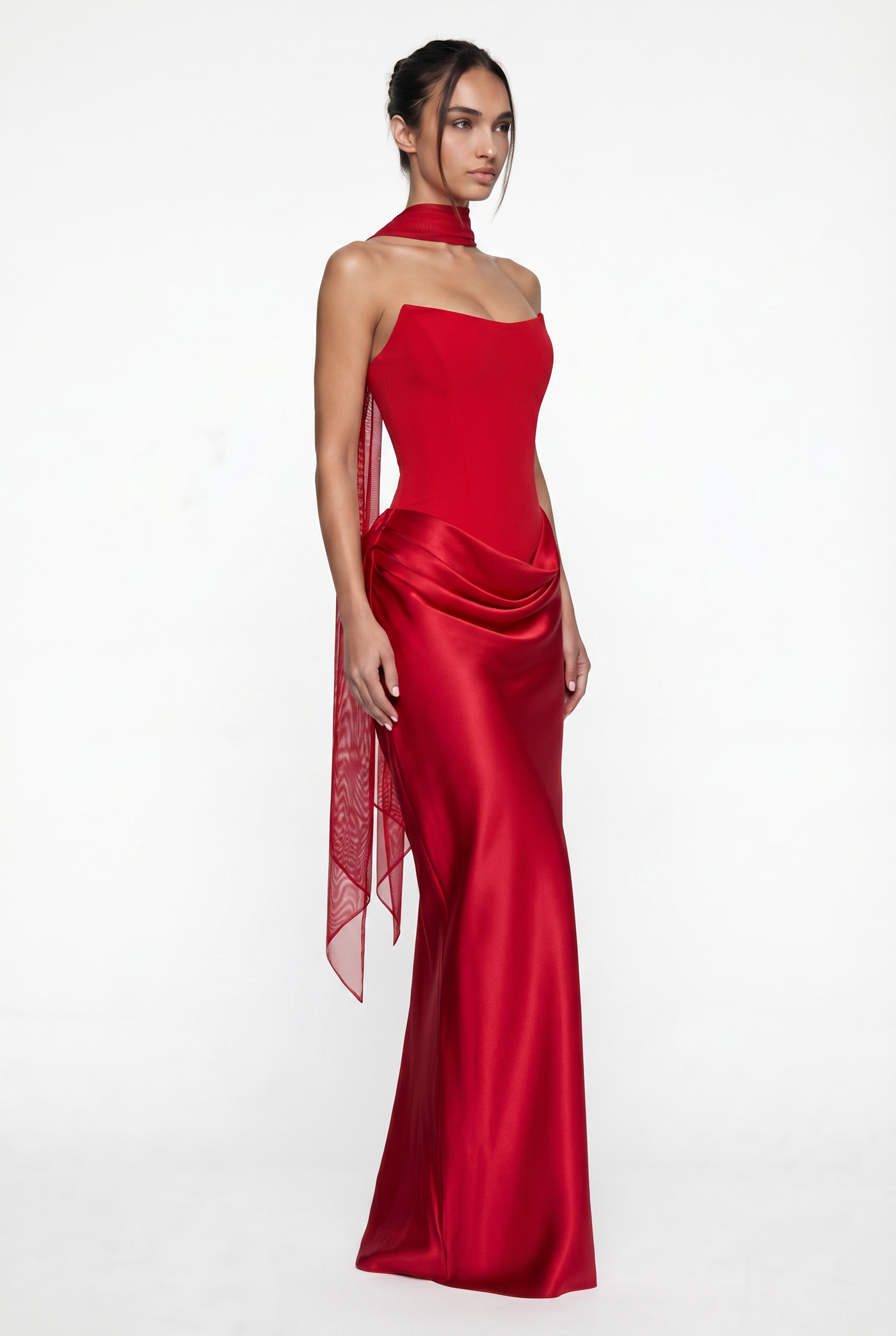 Nola Corset Ruched Maxi Dress - Red