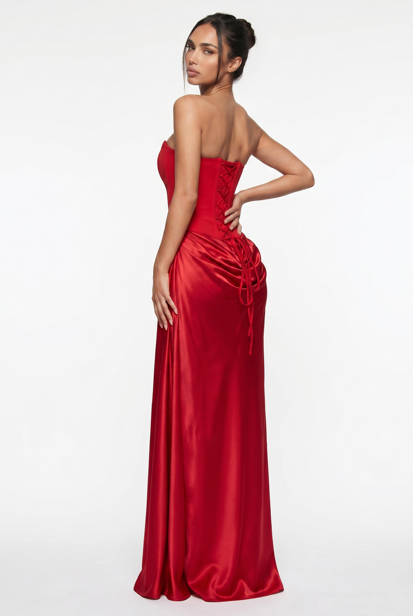 Nola Corset Ruched Maxi Dress - Red