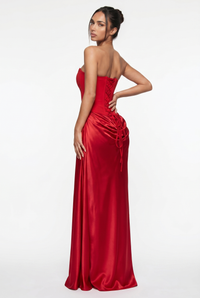Nola Corset Ruched Maxi Dress - Red