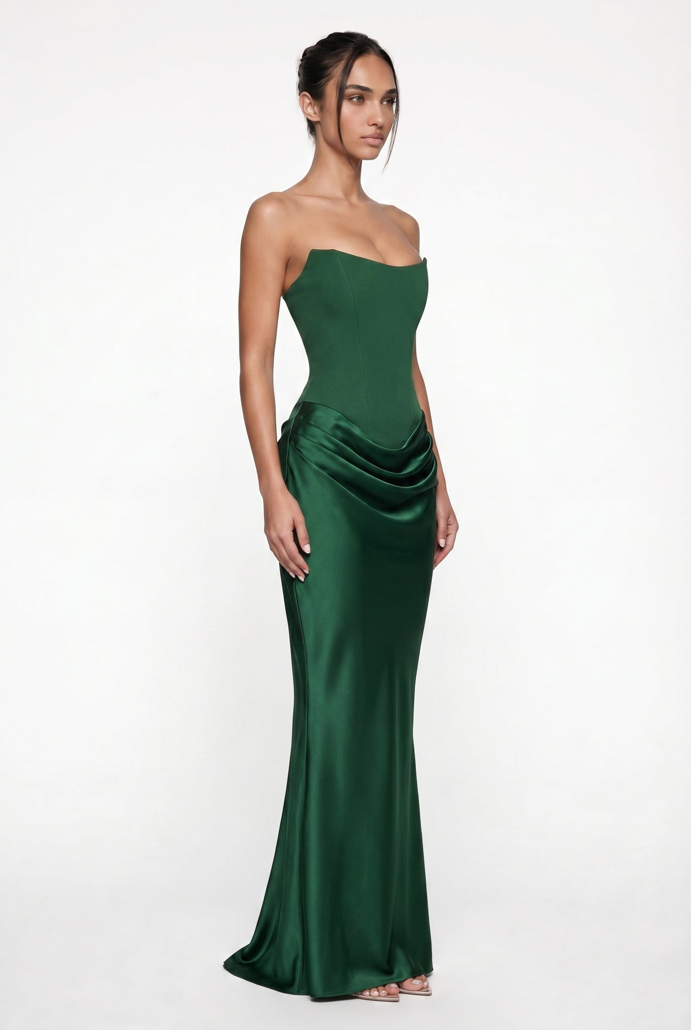 Nola Corset Ruched Maxi Dress - Emerald