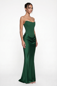 Nola Corset Ruched Maxi Dress - Emerald