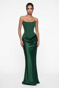 Nola Corset Ruched Maxi Dress - Emerald