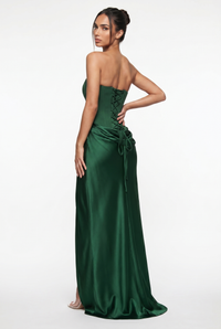 Nola Corset Ruched Maxi Dress - Emerald