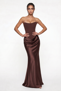 Nola Corset Ruched Maxi Dress - Brown