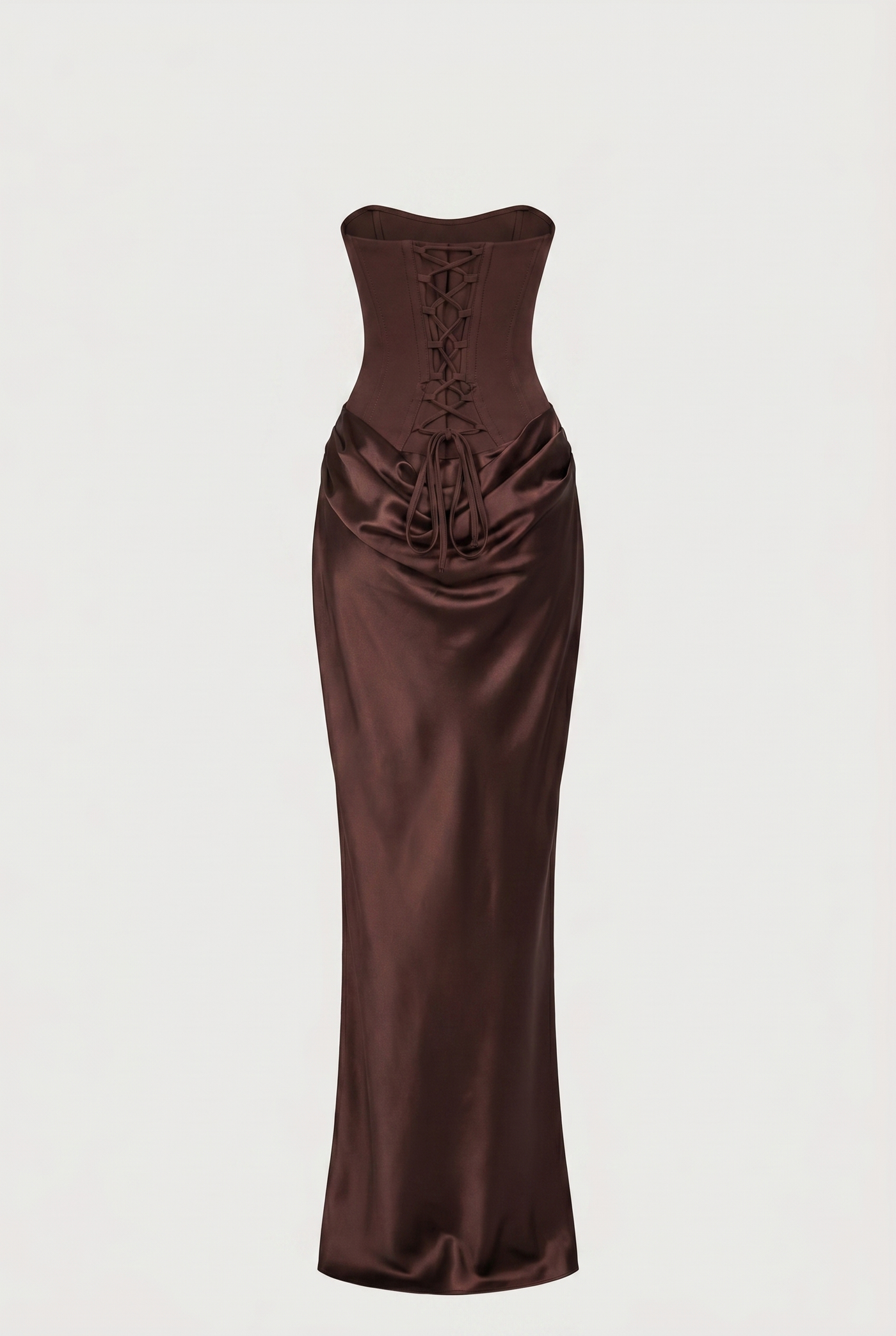 Nola Corset Ruched Maxi Dress - Brown