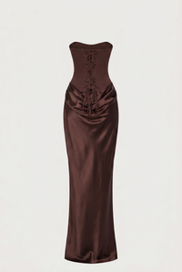 Nola Corset Ruched Maxi Dress - Brown