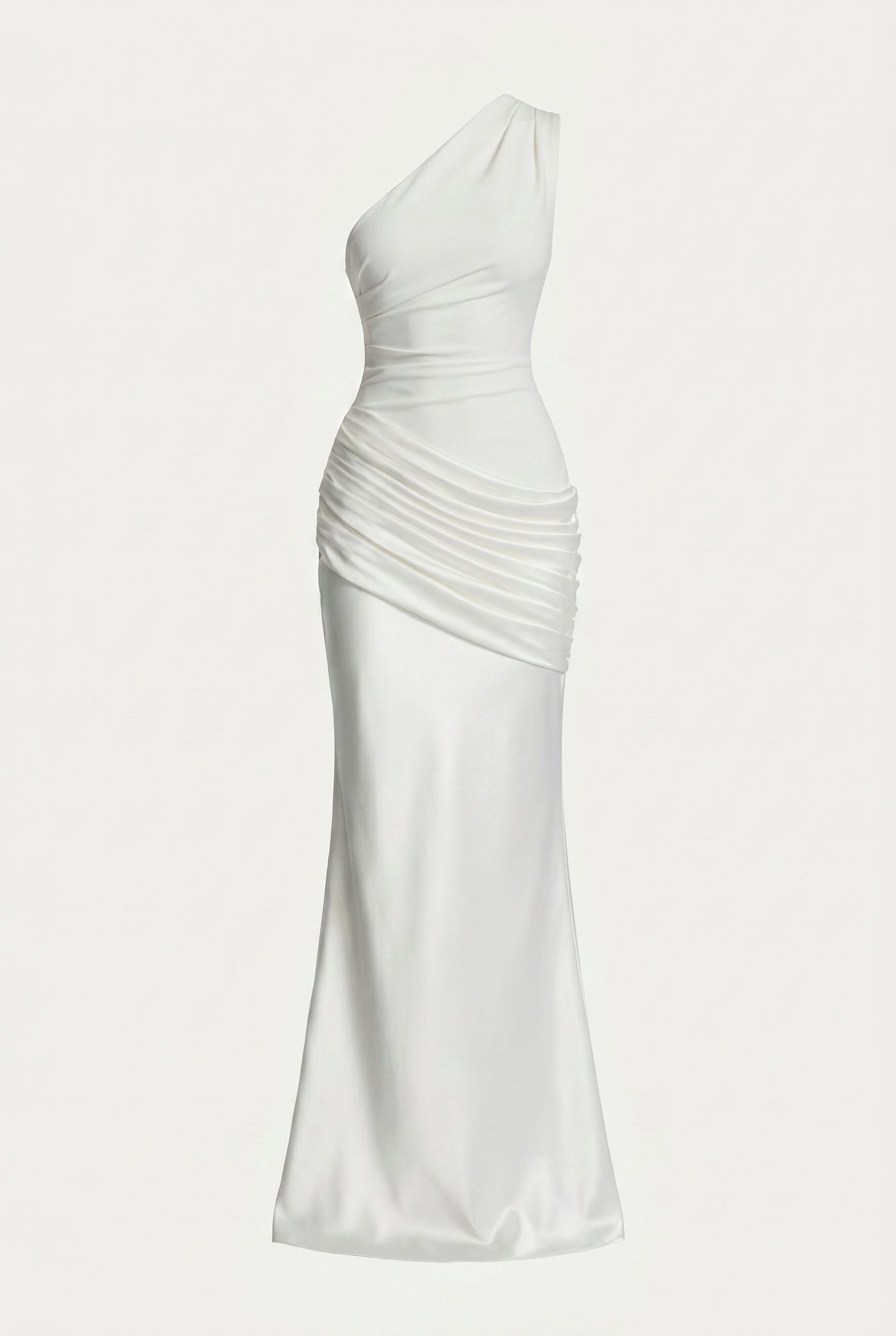 Liliane Asymmetric Draped Satin Maxi Dress - White