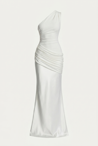 Liliane Asymmetric Draped Satin Maxi Dress - White