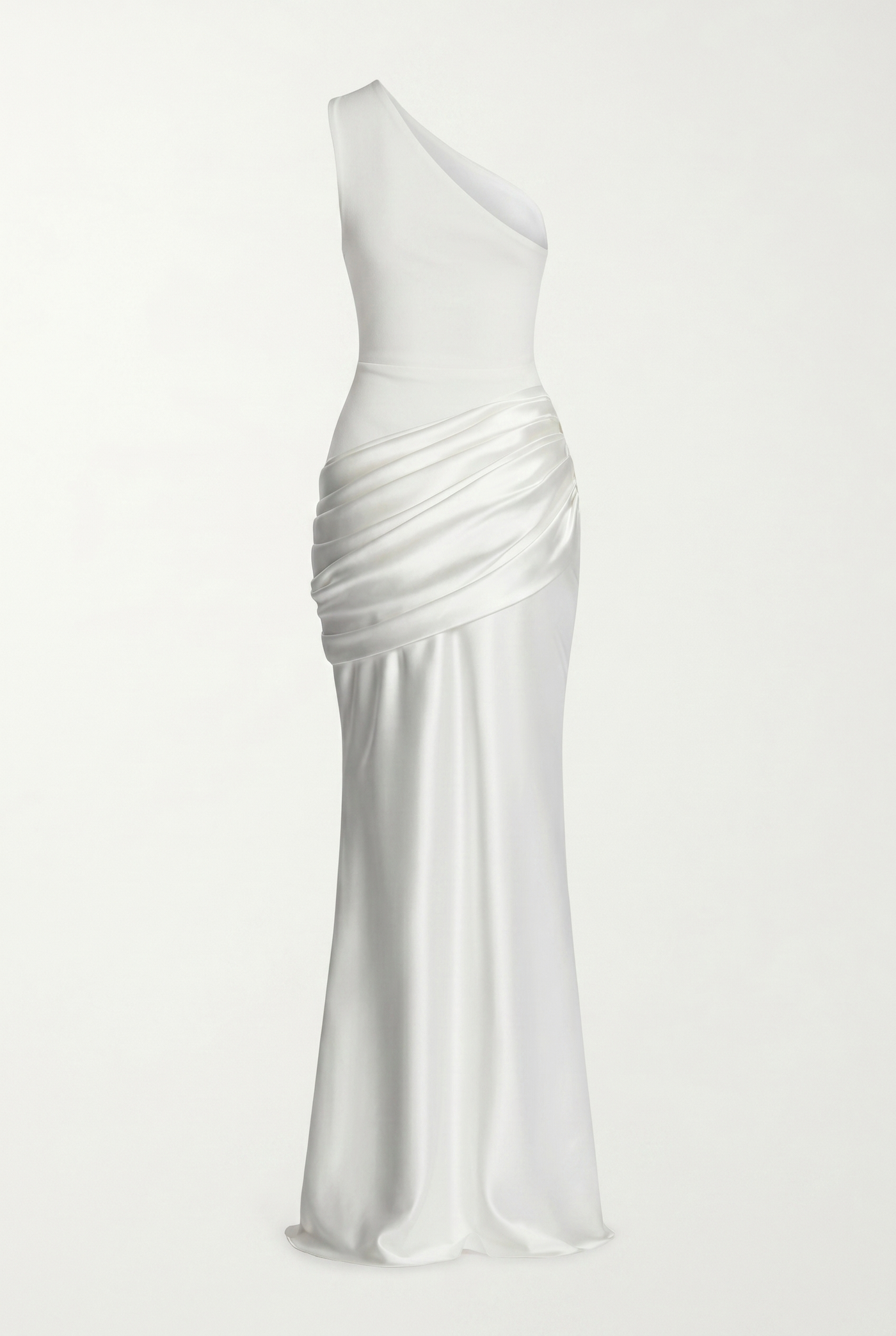 Liliane Asymmetric Draped Satin Maxi Dress - White
