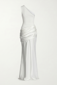 Liliane Asymmetric Draped Satin Maxi Dress - White