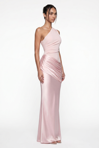 Liliane Asymmetric Draped Satin Maxi Dress - Pink