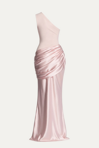 Liliane Asymmetric Draped Satin Maxi Dress - Pink
