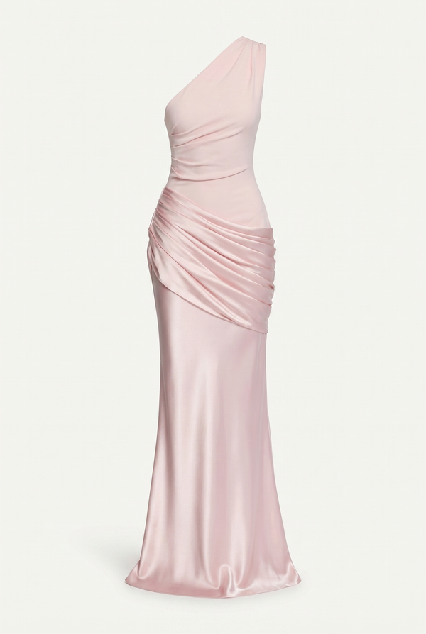 Liliane Asymmetric Draped Satin Maxi Dress - Pink