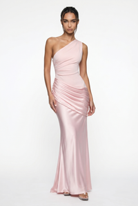 Liliane Asymmetric Draped Satin Maxi Dress - Pink