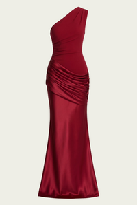 Liliane Asymmetric Draped Satin Maxi Dress - Red
