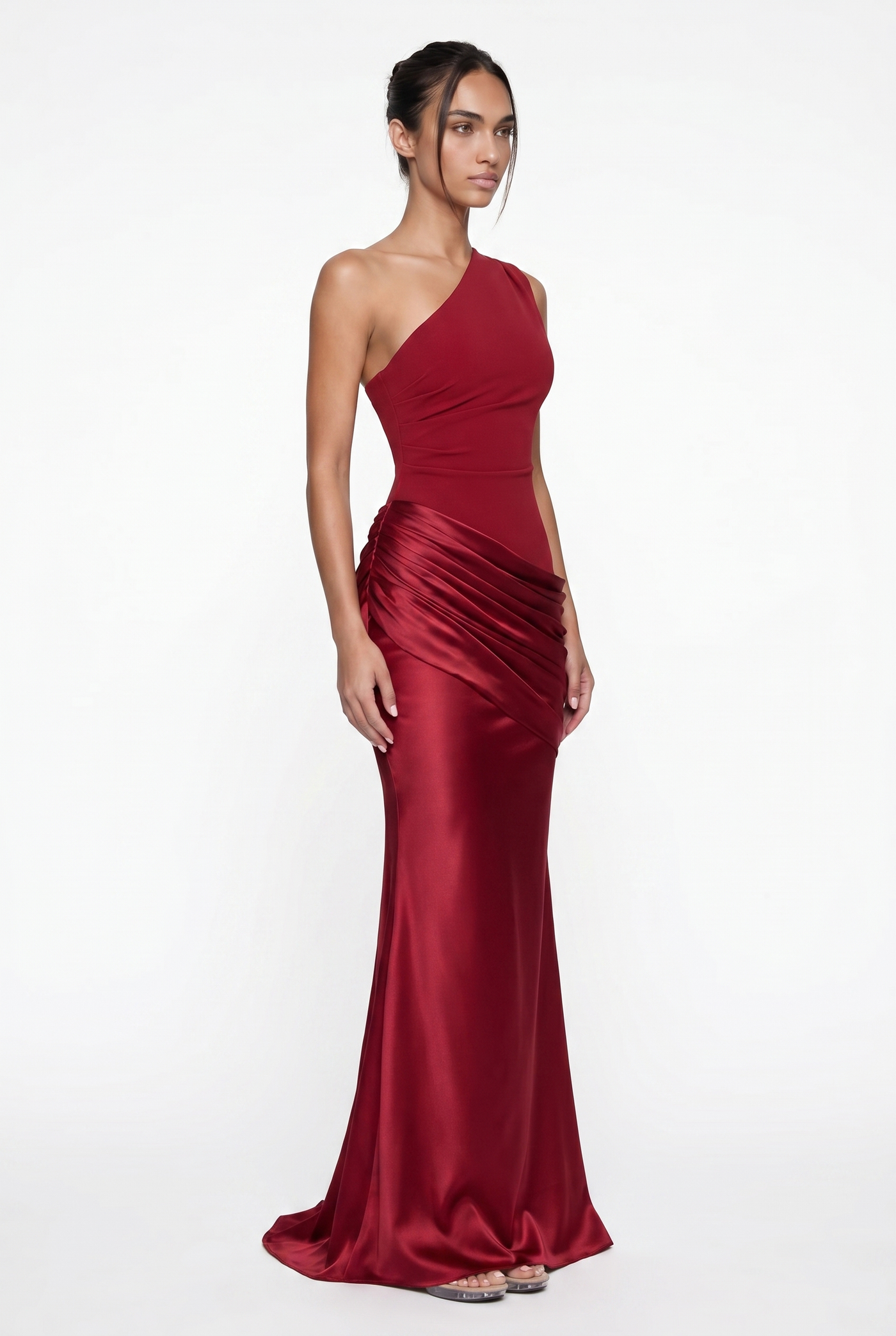 Liliane Asymmetric Draped Satin Maxi Dress - Red