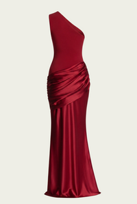 Liliane Asymmetric Draped Satin Maxi Dress - Red