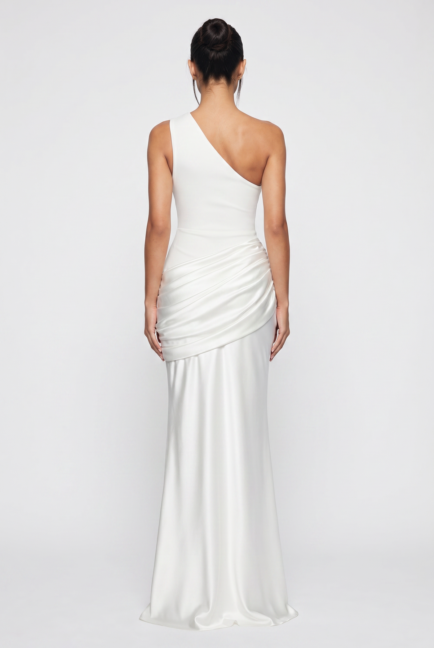 Liliane Asymmetric Draped Satin Maxi Dress - White