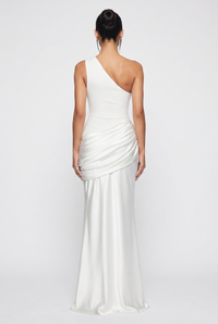 Liliane Asymmetric Draped Satin Maxi Dress - White