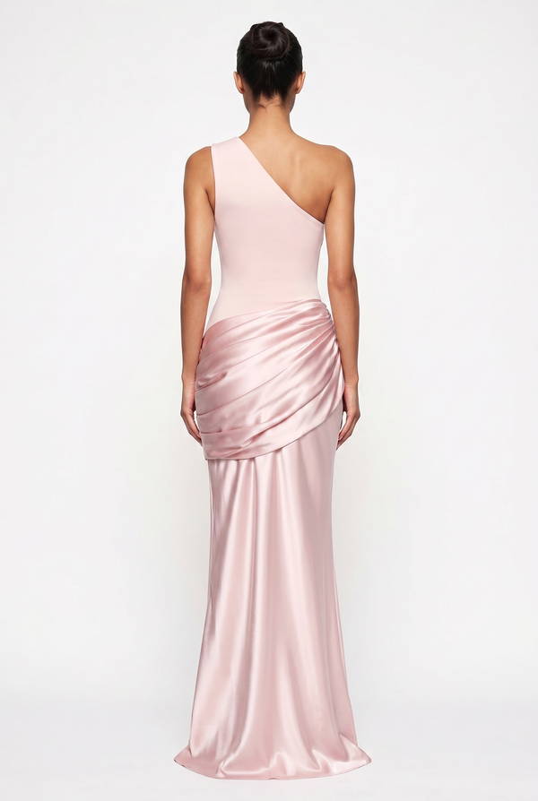 Liliane Asymmetric Draped Satin Maxi Dress - Pink