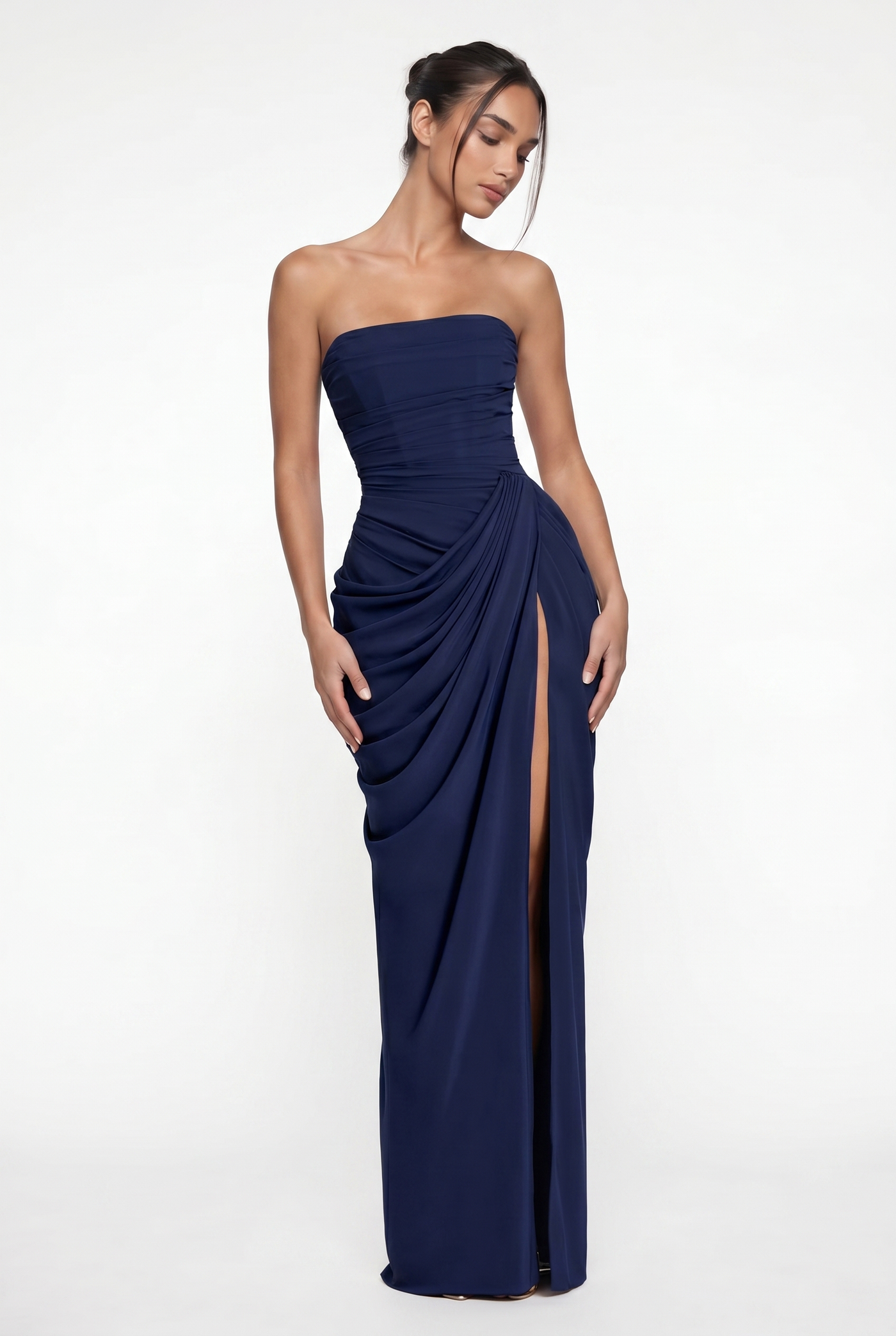 Rosalie Corset Draped Maxi Dress - Navy Blue