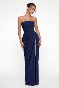 Rosalie Corset Draped Maxi Dress - Navy Blue