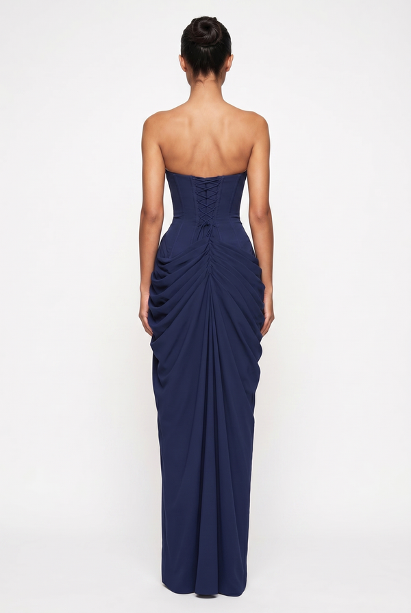 Rosalie Corset Draped Maxi Dress - Navy Blue