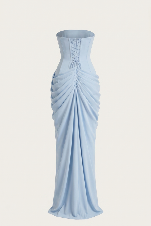 Rosalie Corset Draped Maxi Dress - Blue