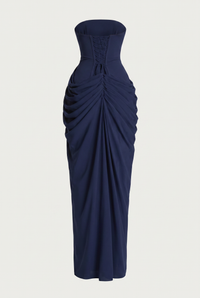 Rosalie Corset Draped Maxi Dress - Navy Blue