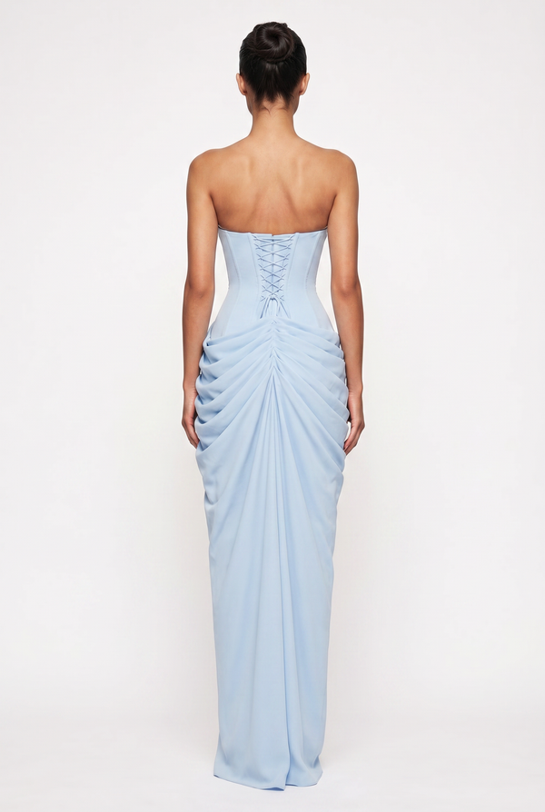 Rosalie Corset Draped Maxi Dress - Blue
