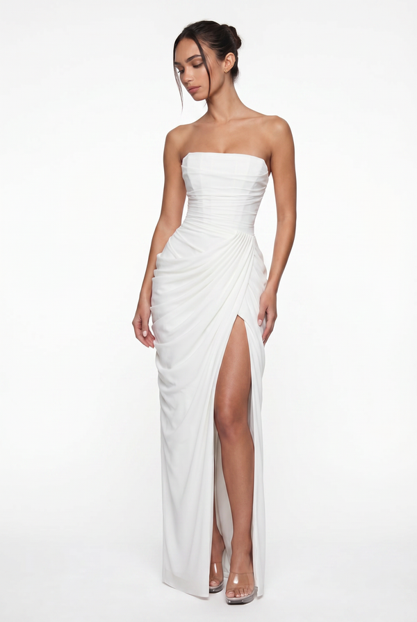Rosalie Corset Draped Maxi Dress - White