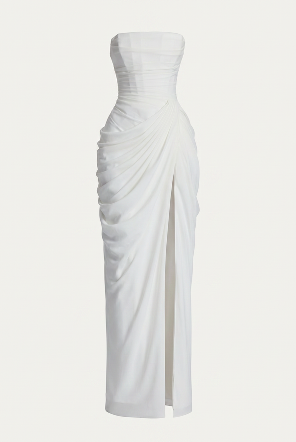 Rosalie Corset Draped Maxi Dress - White