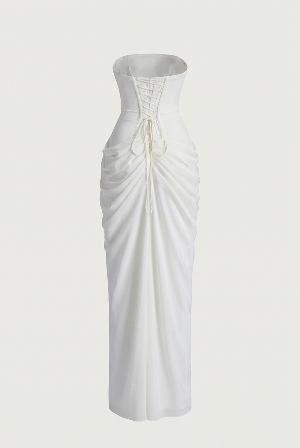 Rosalie Corset Draped Maxi Dress - White