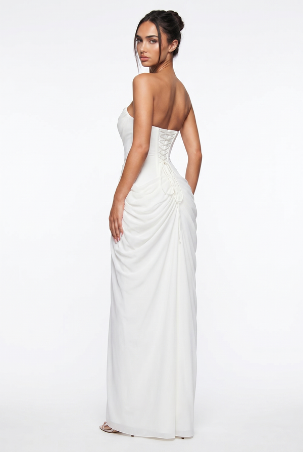 Rosalie Corset Draped Maxi Dress - White