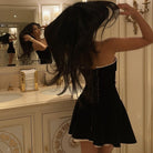 Idalia Vintage Velvet Mini Dress - Black / S - Be My Shine