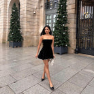 Idalia Vintage Velvet Mini Dress - Black / S - Be My Shine