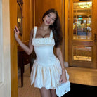 Imelda Satin Bubble Hem Mini Dress - Ivory / S - Be My Shine