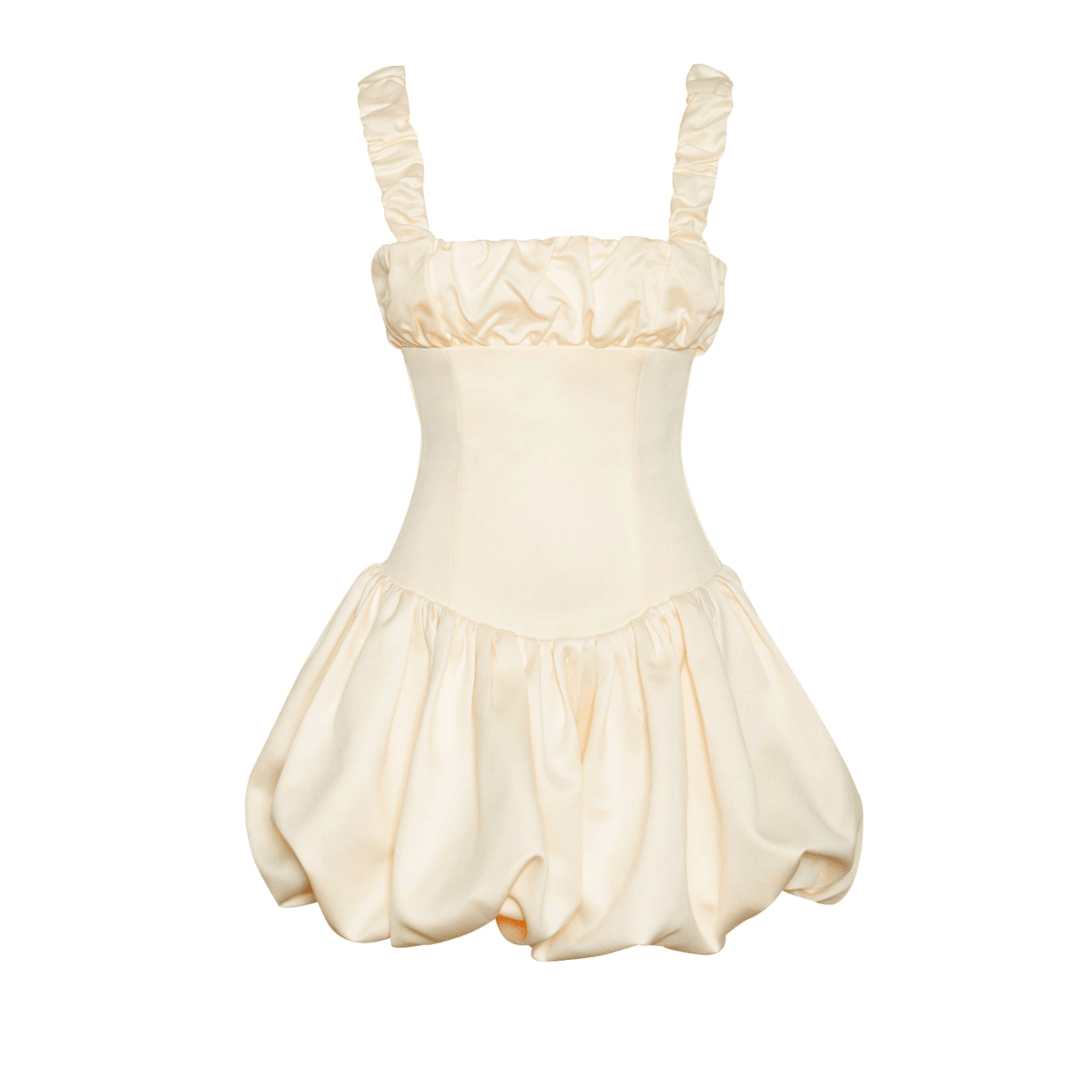 Imelda Satin Bubble Hem Mini Dress - Ivory / S - Be My Shine
