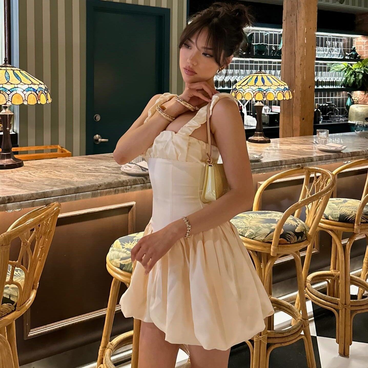 Imelda Satin Bubble Hem Mini Dress - Ivory / S - Be My Shine