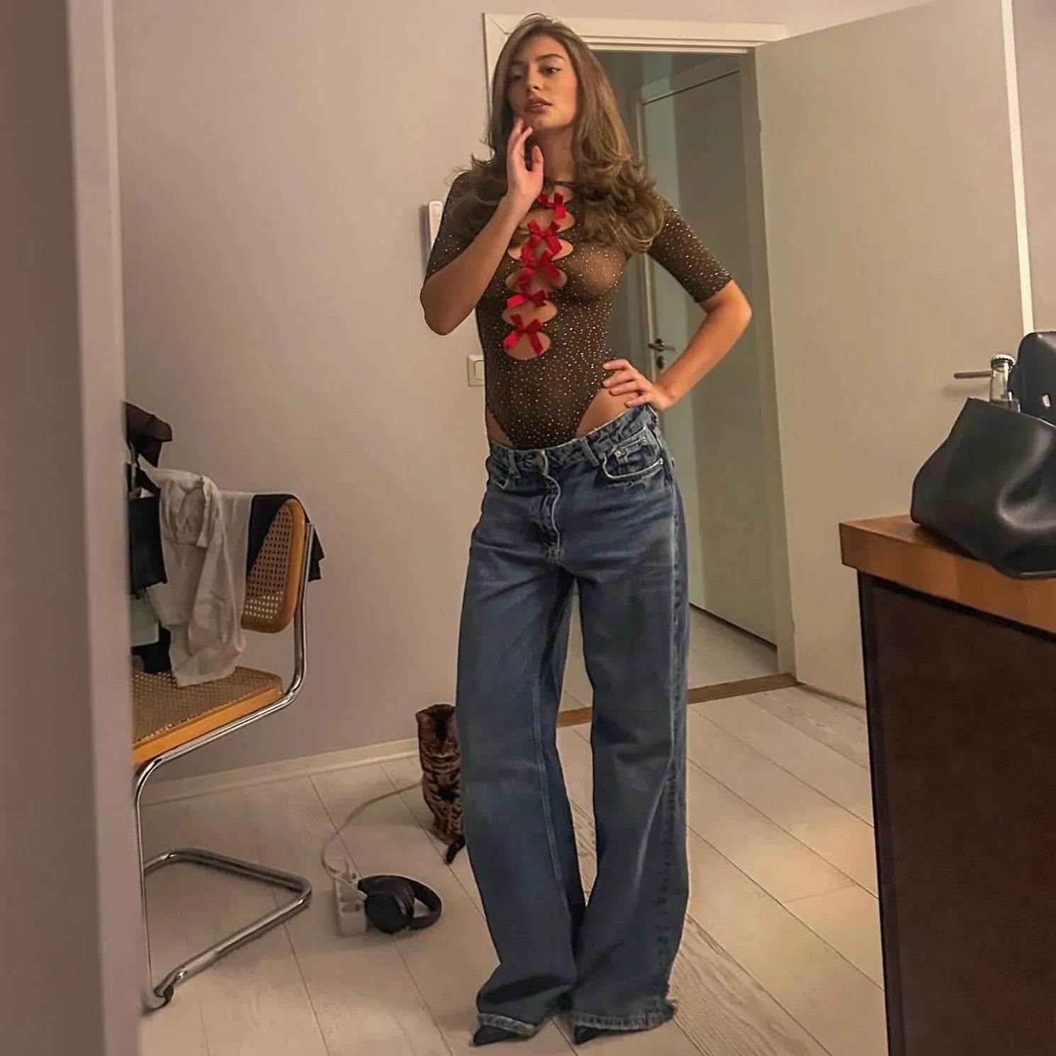 Isabeau Rhinestone Embellished Bodysuit - Brown / XXS - Be My Shine