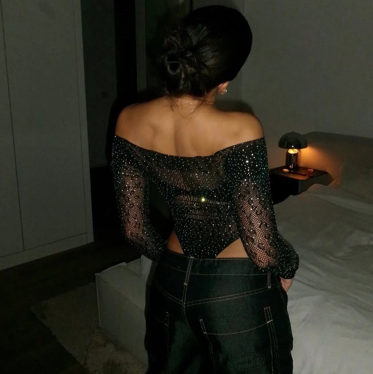 Jessalyn Cheetah Rhinestone Embellished Bodysuit - Black / XXS - Be My Shine