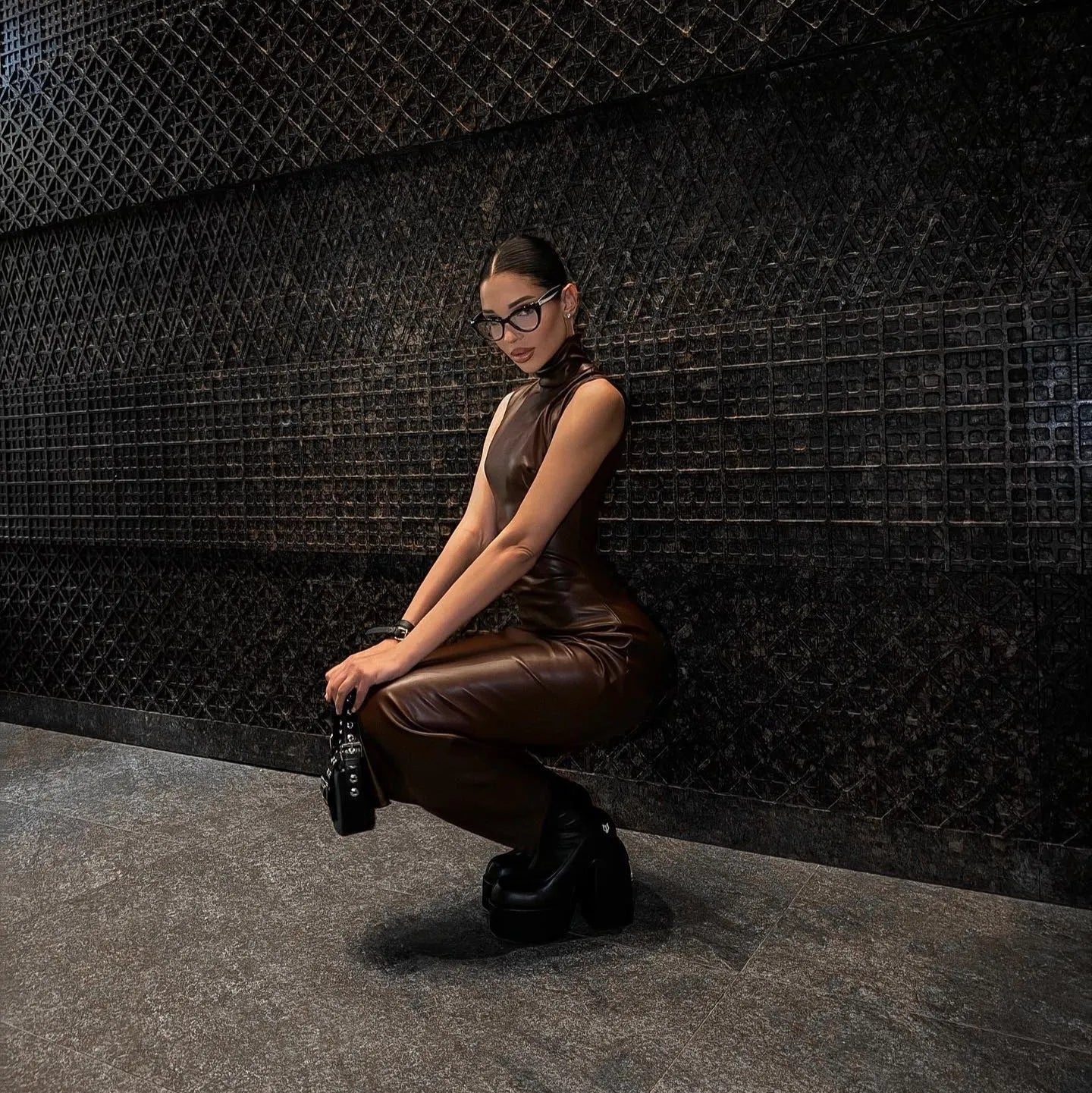 Jessamy Faux Leather Midi Dress - Brown / S - Be My Shine